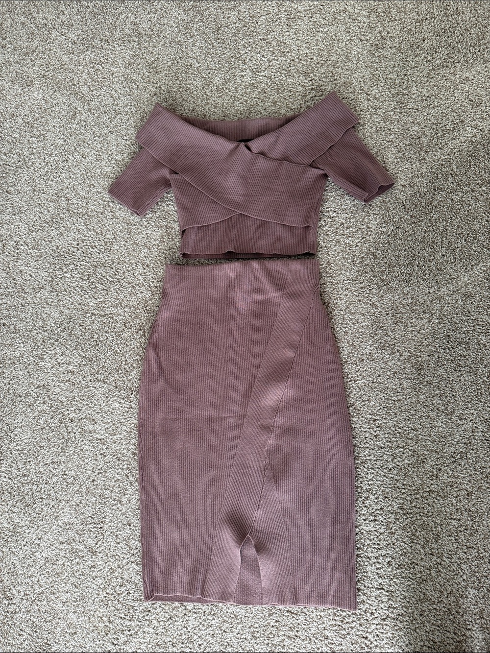Express Ribbed Two-Piece Set — Mauve